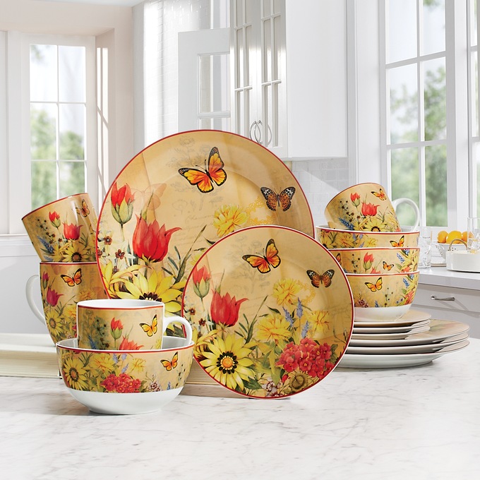 16-Piece Floral Butterfly Dinnerware Set, , large