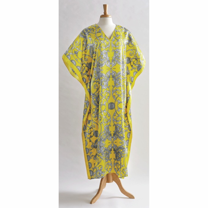 Alluring Long Caftan with V-Neck, Yellow Silver, large