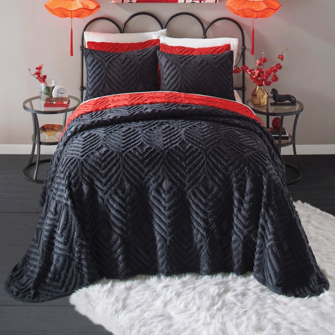 Moderne Chenille Bedspread, Black, large