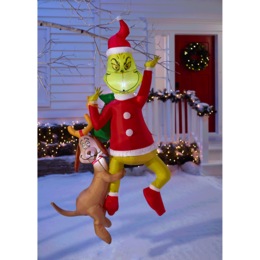 Hanging Grinch with Max Inflatable, , large