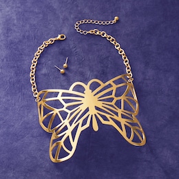 Butterfly Metal Cutout Choker &amp; Earring Set, , large