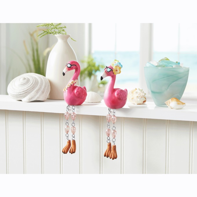 Set of 2 Flamingo Shelf Sitters, , large