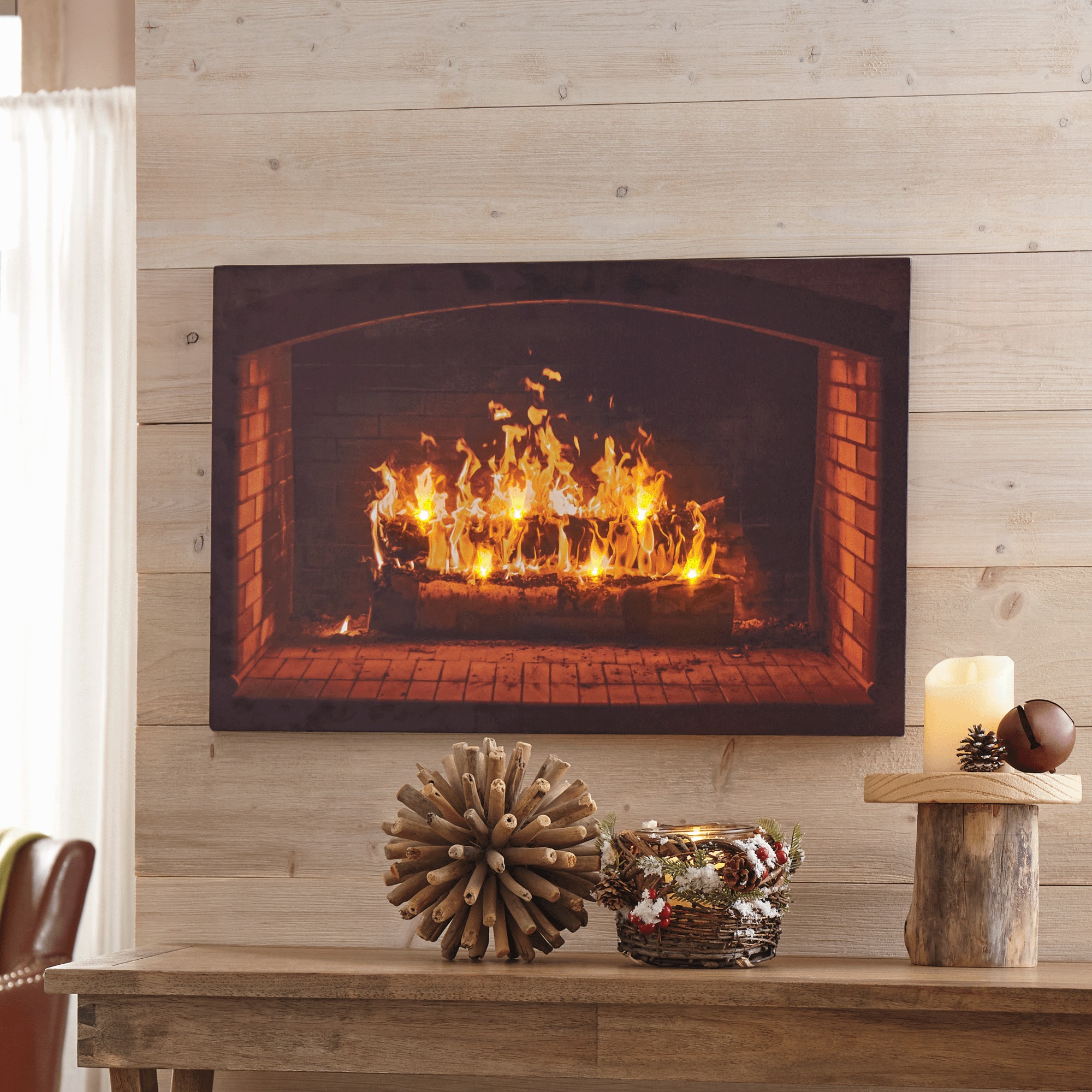 Lit Real Sound Fireplace Wall Art, , large