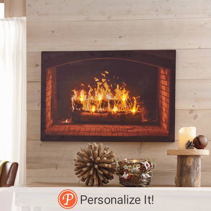 Lit Real Sound Fireplace Wall Art, , large