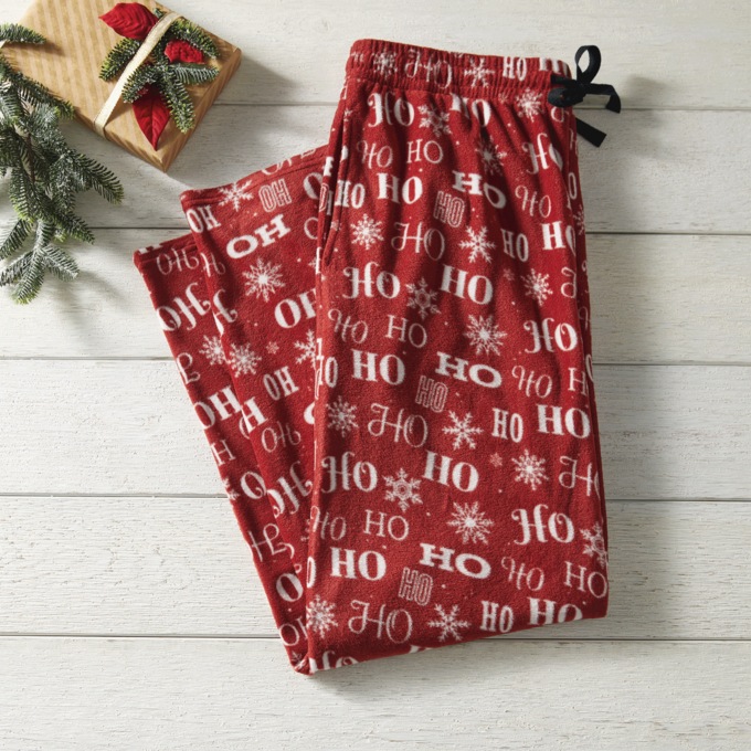 Men&rsquo;s Christmas Fleece PJ Bottom, Red Ho Ho Ho, large