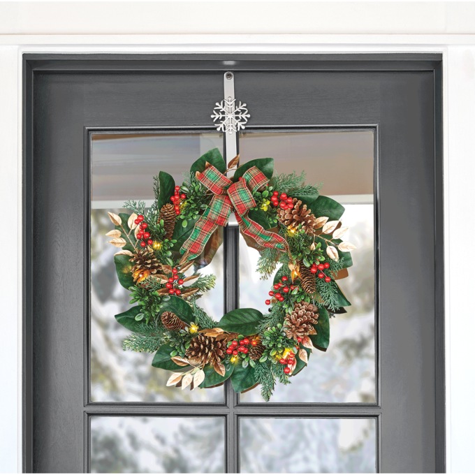 Outdoor Christmas Wreath with Tartan Bow, , large