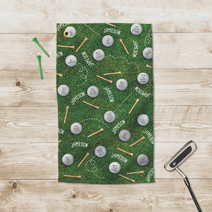 Personalized Punny Putting Green Golf Towel, , large