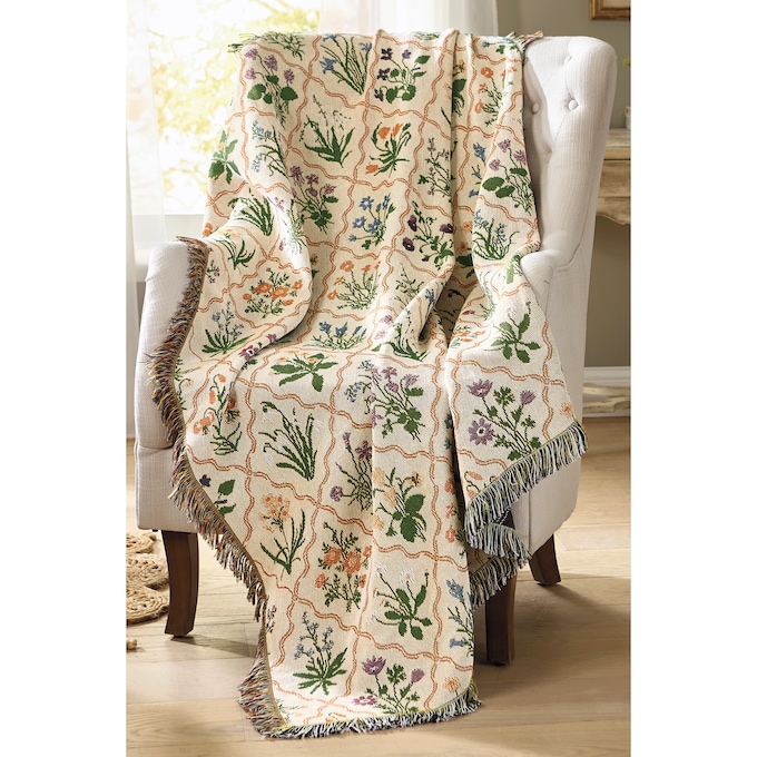 Wildflower Tapestry Throw Blanket with Decorative Fringe - 50"x 60", Multi, large