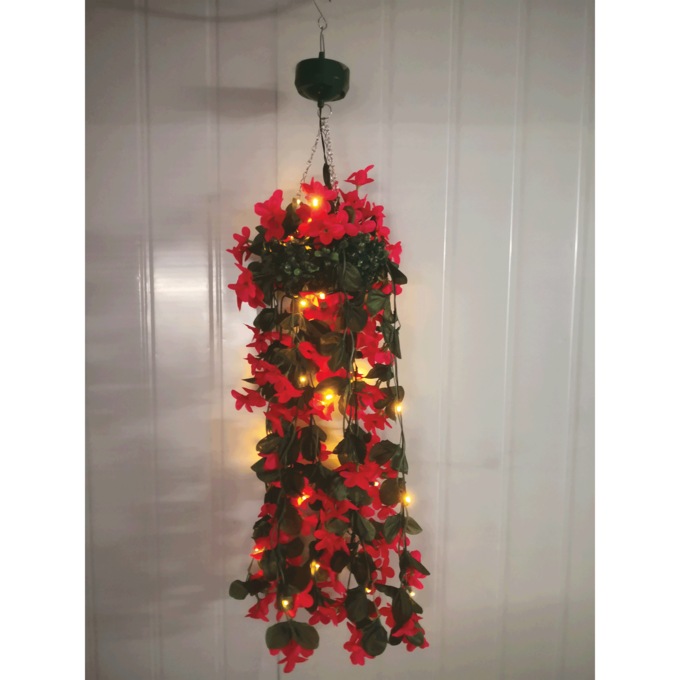 Solar Hanging Flower Light, Red, large