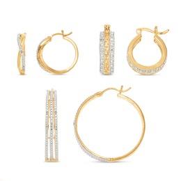 3-Pair Diamond Hoop Earring Set, , large
