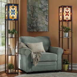 Stained Glass Gemma Floor Lamp with Shelves, , large