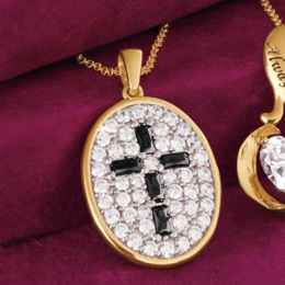 Cubic Zirconia Oval Cross Pendant, , large