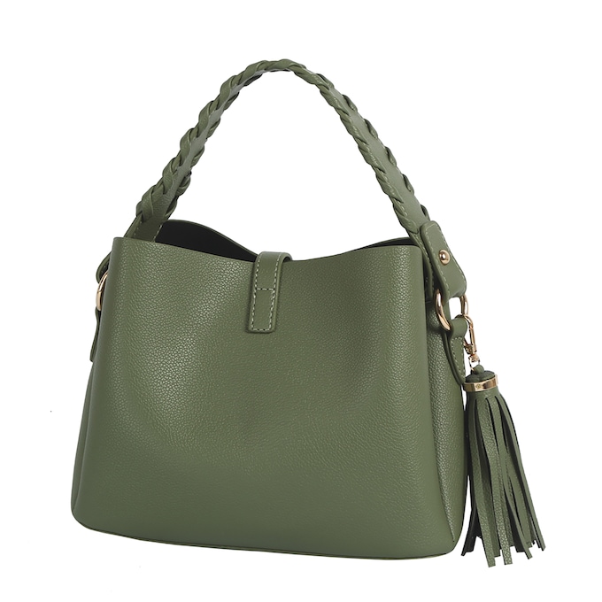 Braid Handle Satchel, Olive, large