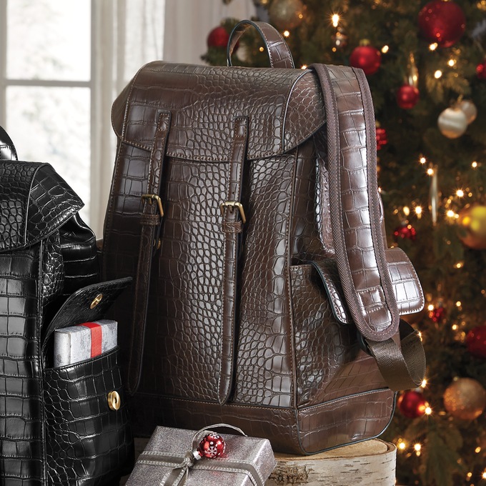 Faux-Croco Backpack, Brown, large
