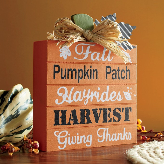 Wood Block Fall Sentiments Pumpkin, , large