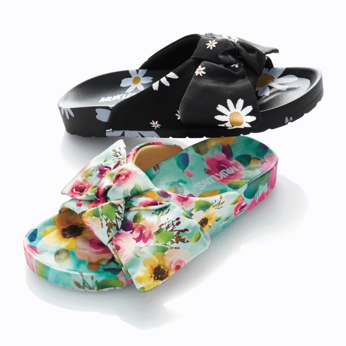 Muk Luks Luau Knotted Slide with Bow, Floral Pattern and Molded Footbed, , large
