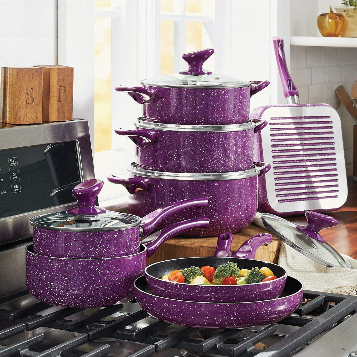 13-Piece Speckled Granite Nonstick Aluminum Cookware | Seventh Avenue