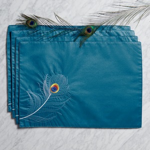 Embroidered Peacock 4-Piece Placemat Set, , large
