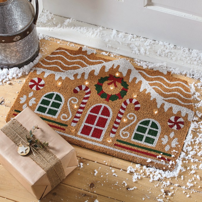 LED Gingerbread House Coir Mat, , large