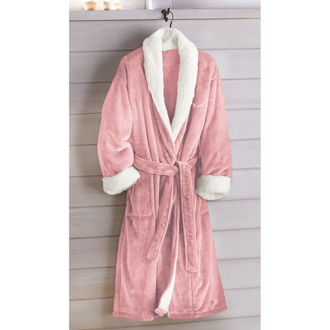 Faux-Sherpa Trim Unisex Robe, , large
