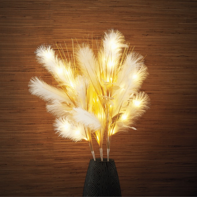 Set of 3 Lit Faux Pampas Grass, , large