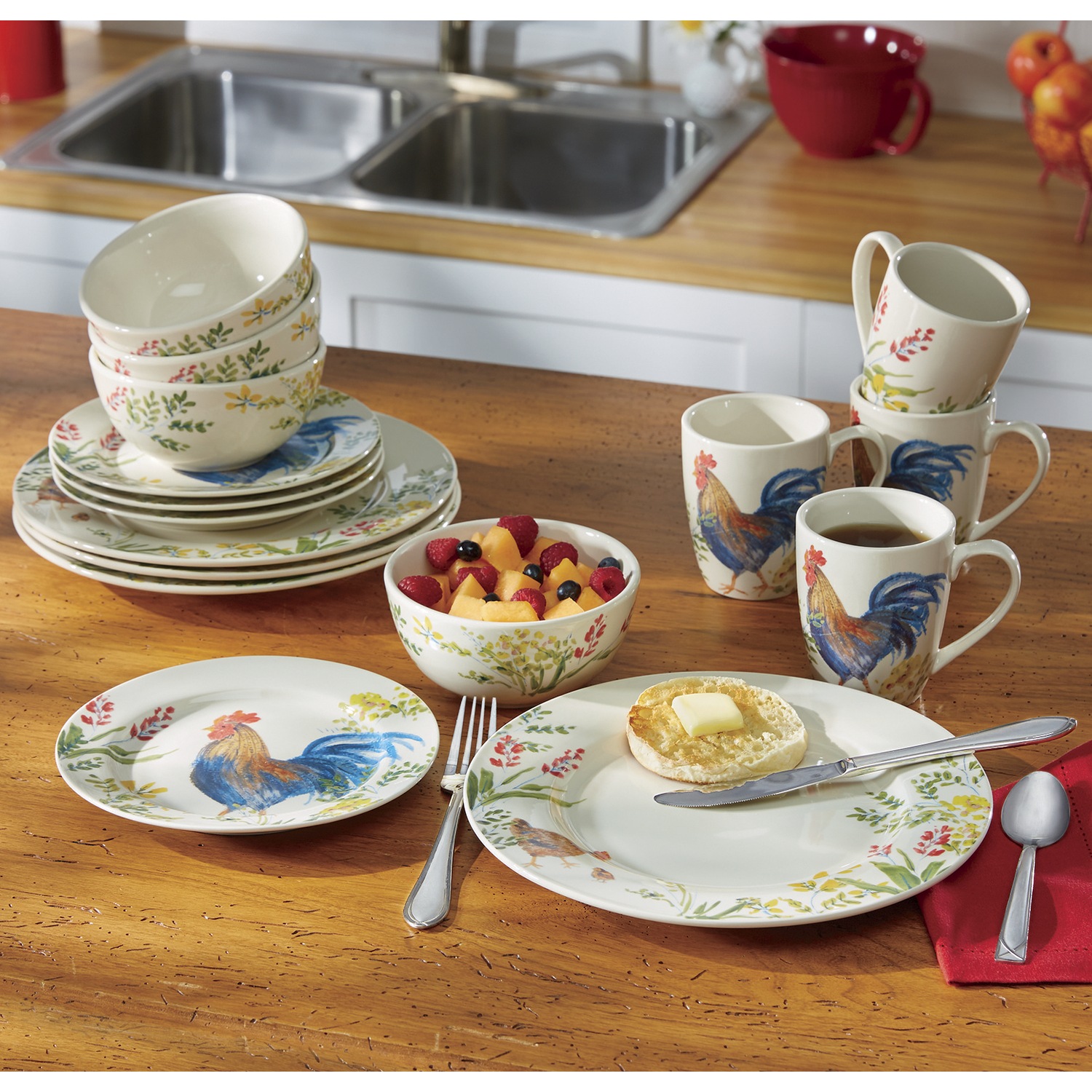 16-Piece Garden Rooster Dinnerware Set by Paula Deen | Seventh Avenue 16-Piece Garden Rooster Dinnerware Set by Paula Deen | Seventh Avenue