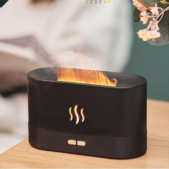 Aromatherapy Flame-Effect Diffuser with Color-Changing LEDS and Essential Oils, Black, large