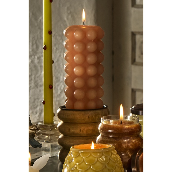 Ribbed Pillar Candleholder, Woodtone, large