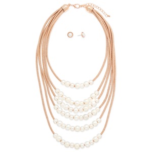 Faux-Pearl Multistrand Necklace/Earring Set, , large