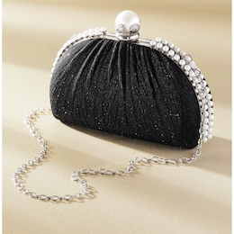 Faux-Pearl Trim Evening Clutch, , large