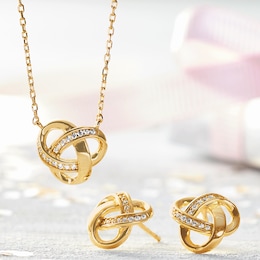 Love Knot Cubic Zirconia Pendant &amp; Earring Set, , large