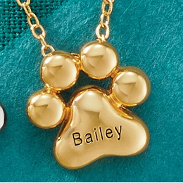Name Pawprint Pendant - Goldtone or Silvertone, Goldtone, large