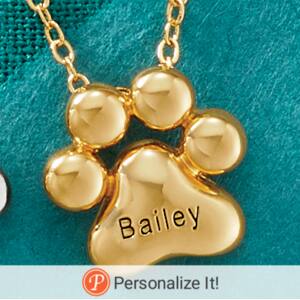 Name Pawprint Pendant - Goldtone or Silvertone, , large