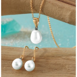 Pearl Drop Necklace &amp; Earrings Set, , large