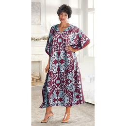 Alluring Long Caftan with V-Neck, Burgundy, large