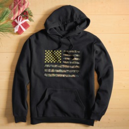 Men&#39;s Camo American Flag Print Hoodie with Embroidered Stars in Fleece, , large