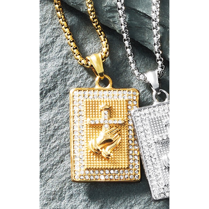 Men's Majesty Praying Hands Crystal Pendant, , large