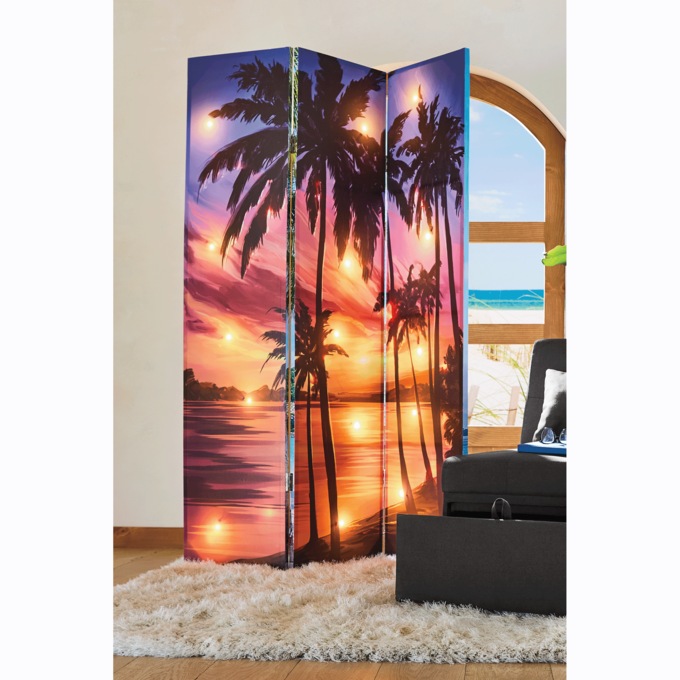 Lit Reversible Beach Views Room Screen, Multi, large