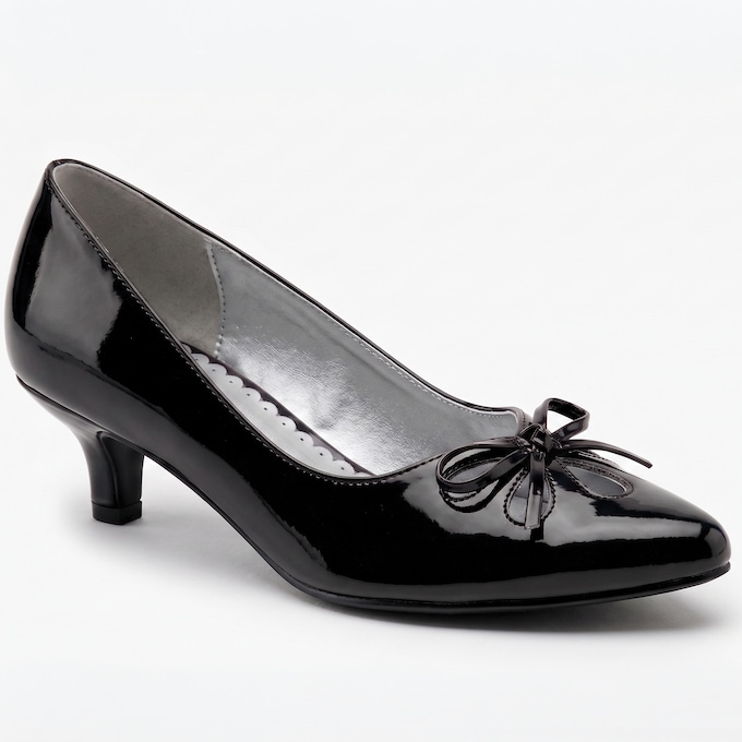 Midnight Velvet Cutout Bow Kitten Heel, Black Patent, large