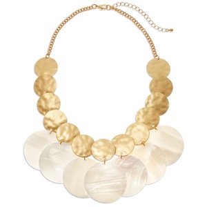 Shell & Metal Disc Necklace, , large