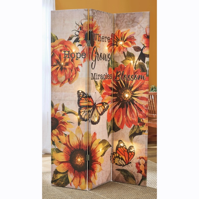 Lit Floral Butterflies Room Screen, , large