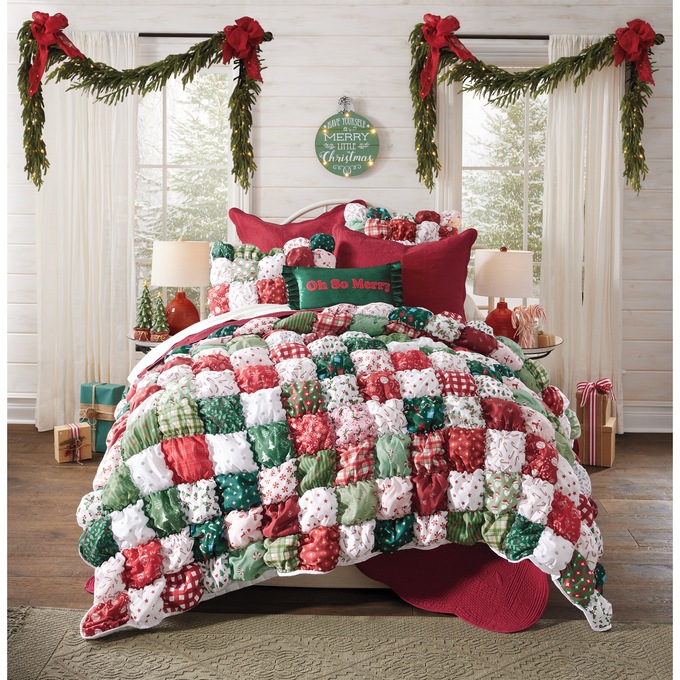 Holiday Oversized Puff Quilt, Sham and Pillow, , large