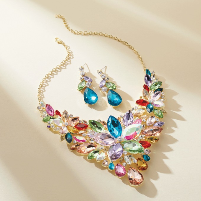 Crystal Shapes/Bib Necklace & Earrings Set, , large