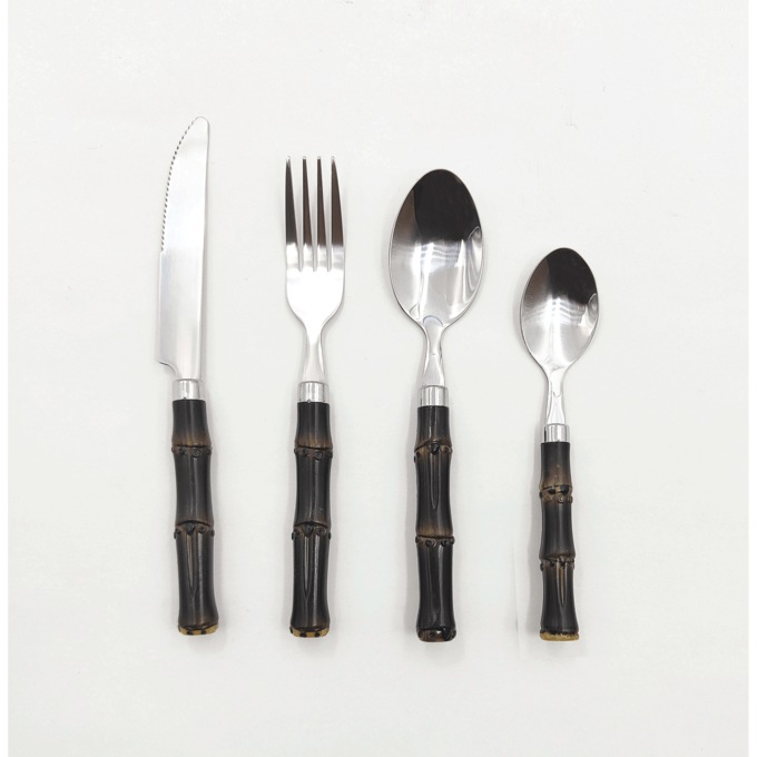 Phantom Chef 16-Piece Bamboo-Look Flatware Set, Black, large