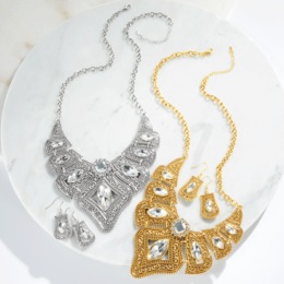 Vintage-Style Crystal Scroll Necklace &amp; Earring Set, , large