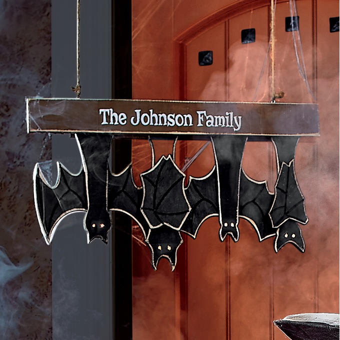 Lit Chunky Wood Cutouts Halloween Bat Family, , large