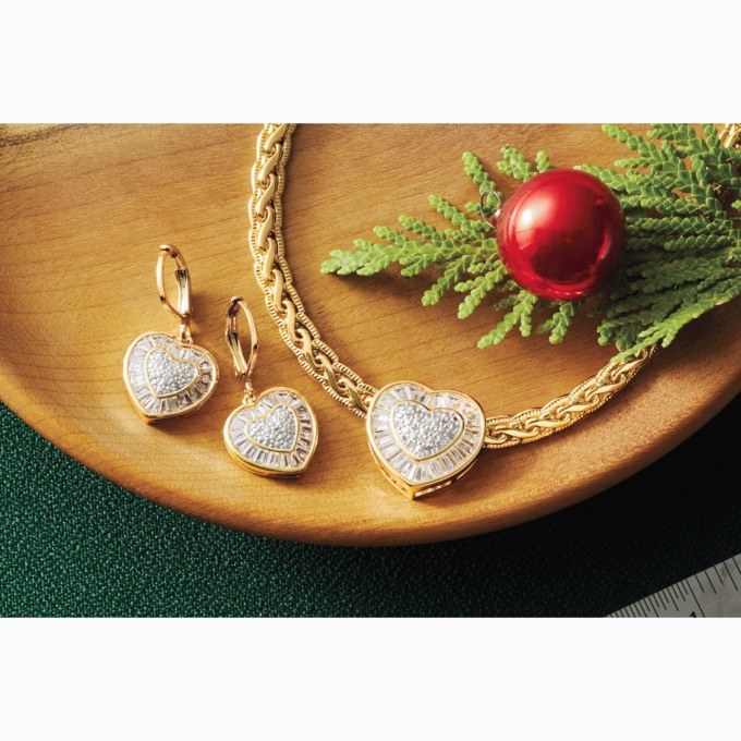 Diamond/Cubic Zirconia Heart Pendant & Earrings - Buy Both and Save, , large