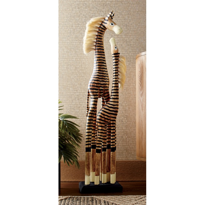 Tall Wooden Zebras Statue, , large