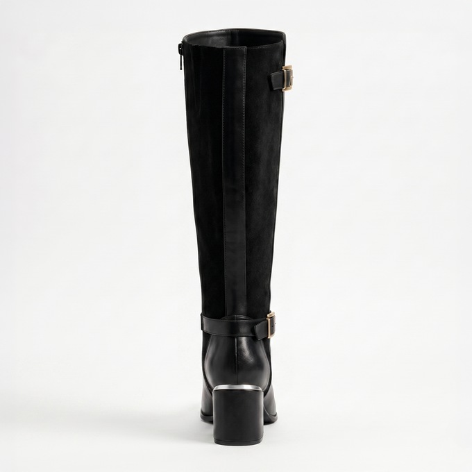2-Buckle Faux-Leather Riding Boot, , large