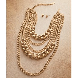 Layered Necklace and Earring Set, , large